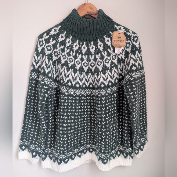 Wind River Heritage Fair Isle Turtleneck Sweater orest Green & White BNWT - Picture 2 of 5